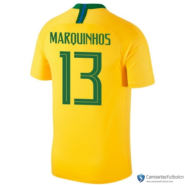 Camiseta Seleccion Brasil Primera equipo Marquinhos 2018 Amarillo